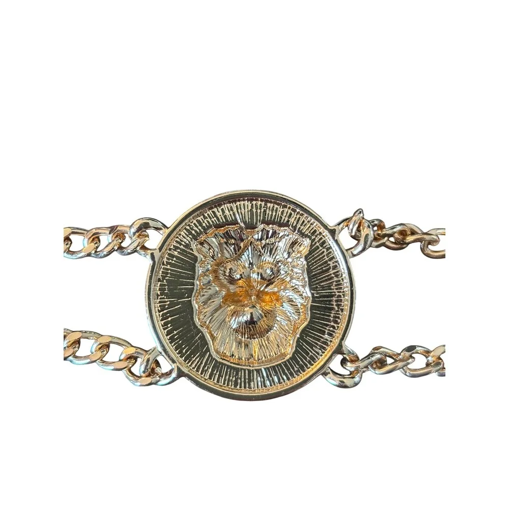 ALDO Chain Belt Women OS Gold Lion Head Medallion Double Strand Adjustable